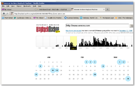 Wayback Machine Calendar Selector Screen